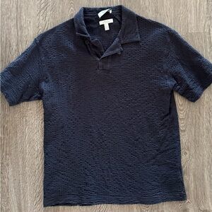 COS Navy Textured Polo Shirt Size Small Relaxed Fit
